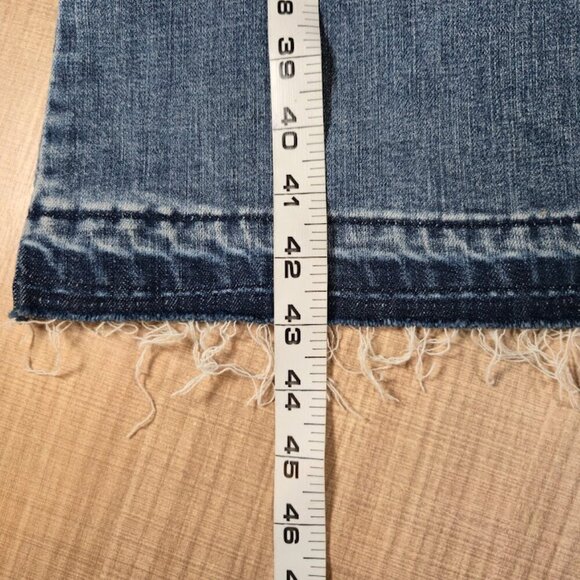 GB NWT Juniors Flare Leg Jeans Size 1 Blue Button Fly Raw Hem Bohemian Retro - Picture 5 of 7
